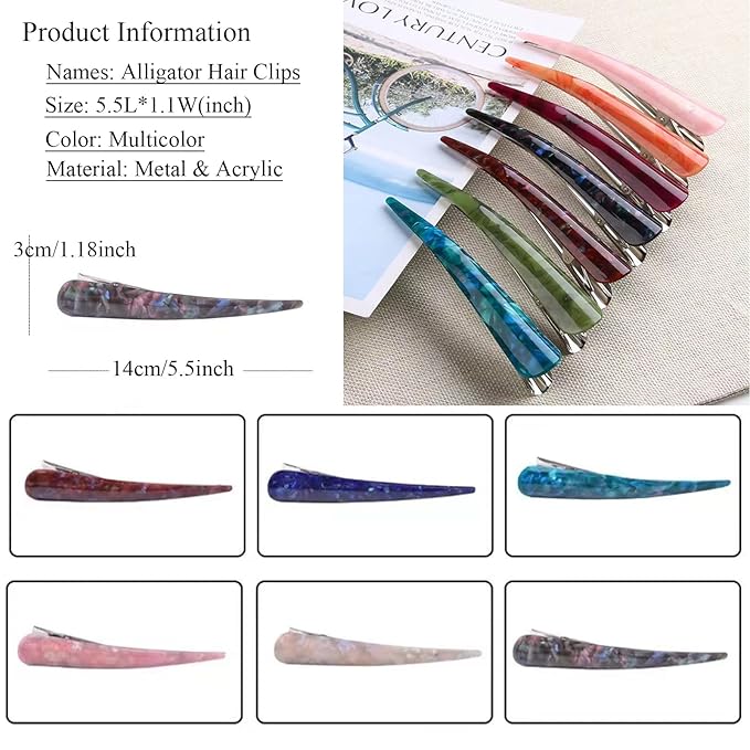 Large Metal Duckbill Hair Clips for Women, 6 Pieces & 5.5 Inch Long Non-Slip French Twist Clips, Chic Alligator Clips for Styling Thick Long Hair
