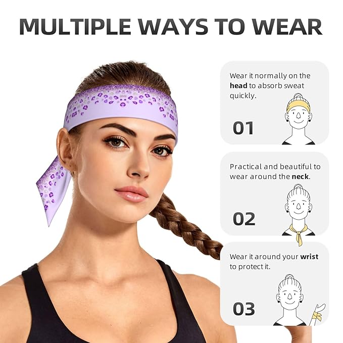 Men's Women Purple Glitter Pattern Cheetah Leopard Print Sports Sweatband Multipurpose Novelty Head Ribbon Headdress for Yoga Athletic Spa