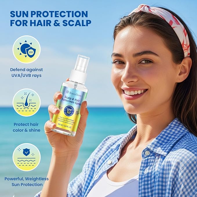 Hair and Scalp Sunscreen Spray SPF 30+: UV Protection, 80-Min Water-Resistant, Non-Greasy - Scalp Sunscreen Mist for Beach, Pool & Outdoor Activities - 100ml