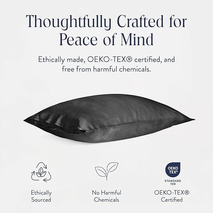 Brooklinen Mulberry Silk Pillowcase – 100% Pure Silk Pillow Case, Soft & Durable, Anti-Friction Comfort, Hight Quality Smooth Texture – Machine Washable & Breathable – Standard Size (Carbon)
