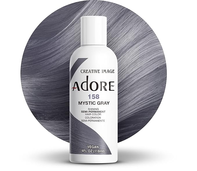 Adore Semi Permanent Hair Color (158 Mystic Gray) | Vegan & Cruelty-Free Gray Hair Dye | No Ammonia, No Peroxide, No Alcohol | 4 Fl Oz (Pack of 1)