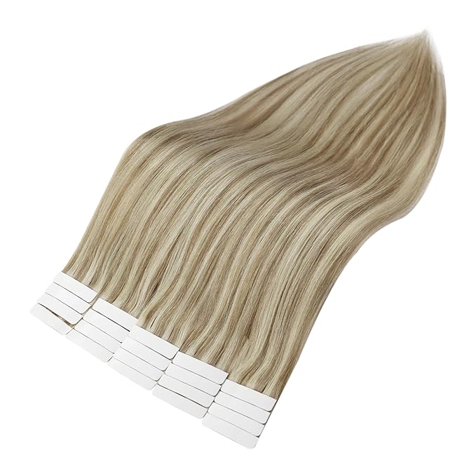 Full Shine Seamless Tape in Hair Extensions Human Hair 12Inch Color Golden Blonde Highlight Medium Blonde Tape in Extesnions Double Sided Straight Human Hair Extensions 30G 20Pcs Wedding