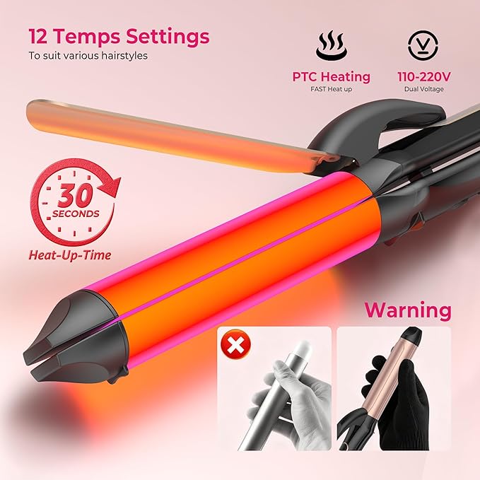 2 in 1 Curler and Straightener Travel Dual Voltage Curling Iron 1.25 Inch Normal Size Hair Curler Ceramic with EU/UK Plug Adapter for Travel Curling Wand Adjustable Temperature and Anti-Tangle