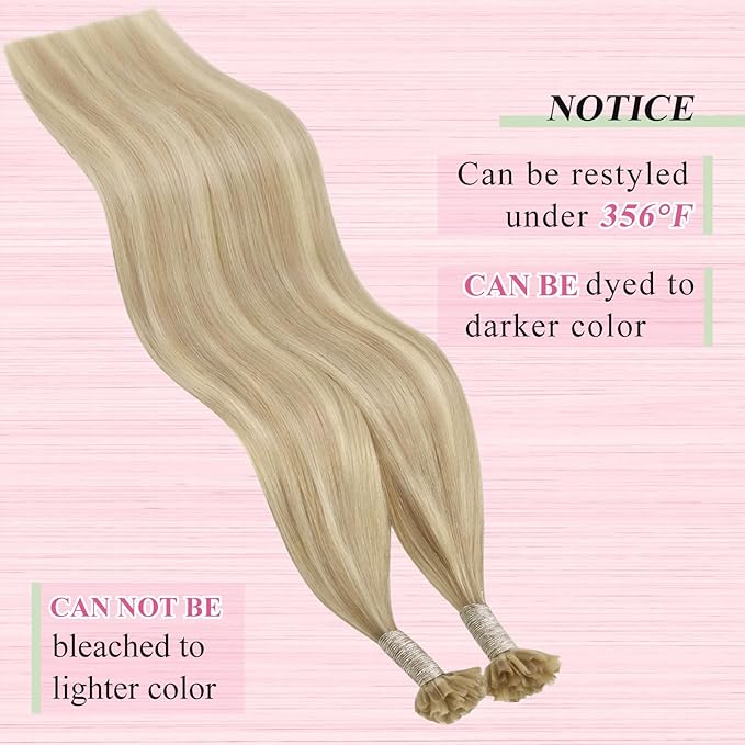 YoungSee U Tip Hair Extensions Human Hair Blonde Highlight Utip Hair Extensions Human Hair Ash Blonde with Platinum Blond Highlight Keratin Hair Extension Remy Hair Ktip Extension 22In 1G/S 50G