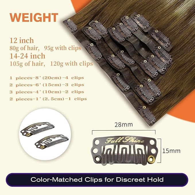 Full Shine Balayage Hair Extensions Clip in Ombre Medium Brown to Honey Blonde and Platinum Blonde Seamless Clip in Hair Extensions 22 Inch Remy Hair 8 PCS 120 G