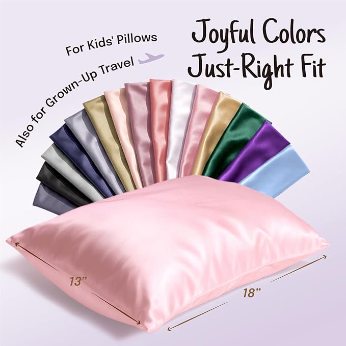 OLESILK 100% Mulberry Silk Toddler Pillowcase for Hair and Skin, Both Sides 19 Momme Pure Natural Silk Travel Pillow Cases with Hidden Zipper, 13"x 18", Coral Pink