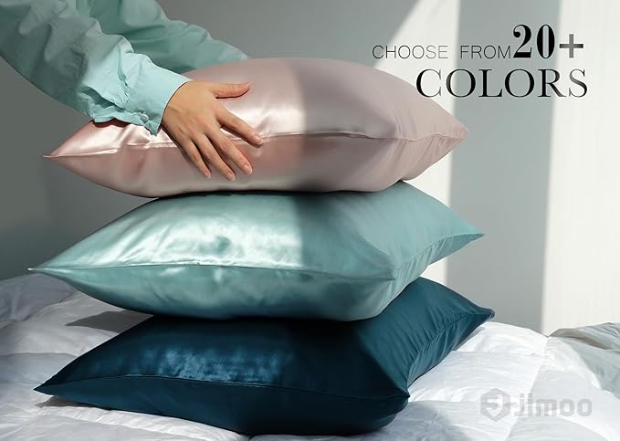 100% Mulberry Silk Pillowcase for Hair and Skin, 22 Momme Pure Natural Silk Pillow Case Both Sided with Zipper, Pillow Cover for Women Mom Men(Silver Grey, Queen 20''×30'', 2 Pack)