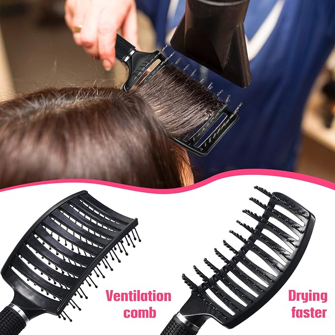 Patelai 4 Pcs Hair Brush, Detangler Curved Vented Brushes for Women Men, Curved Vented Wet Dry Styling Brushes for Curly Long Thick Thin Tangled Hair, Blow Drying Brush, 4 Color