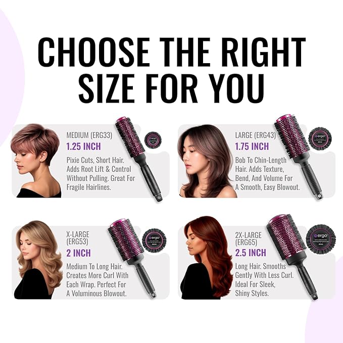 ERGO Super Gentle Round Brush for Blow Out - Salon Quality Hair Styling for Women - Roller for Wet and Dry Hair - Volumizing Care Blowout - ERG53: 2"