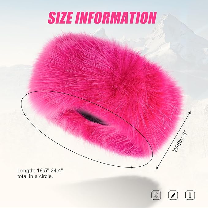 Faux Fur Headband for Women Elastic Fuzzy Thick Earmuffs Winter Headwrap Ear Muffs Furry Ear Warmers Cold Weather (Rose)
