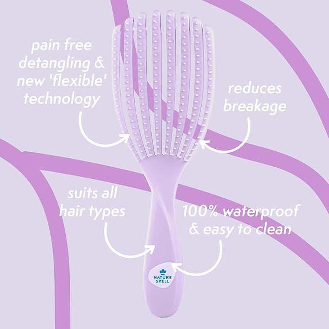Nature Spell FlexiFlow Detangling Hair Brush, Flexible Strands for Gentle Brushing, Eliminates Knots & Reduces Breakage, Suitable for All Hair Types, Purple