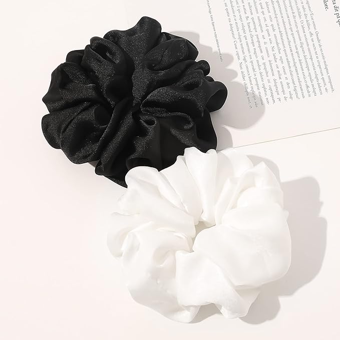Scrunchies Hair Ties for Women - Big Silk Satin Scrunchie Exra Large Jumbo Gaint Oversized Pact of 4 Scrunchy for Curl Thick Hair Ligas Para el Cabello De Mujer Decoration Hair Accessories Gift