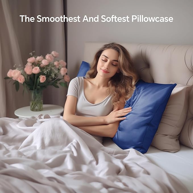 INFIIXSO Mulberry Silk Pillowcase for Hair and Skin, Silk Pillow Cases Standard Size with Hidden Zipper 20x26 Inches, Extraordinary Smooth and Soft Cooling Pillow Cases for Hot Sleepers(Navy, 1 Pack)