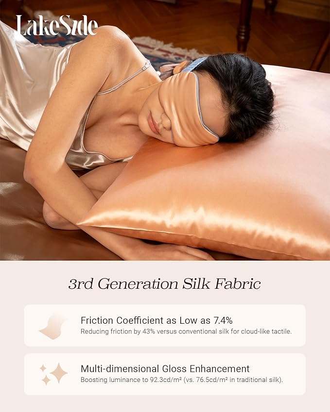 Oriental Lakeside® 100% Pure 22 Momme Mulberry Silk Pillowcase with Hidden Zipper - Nighttime Skincare & Hair Care Hydrating Pillow Cover