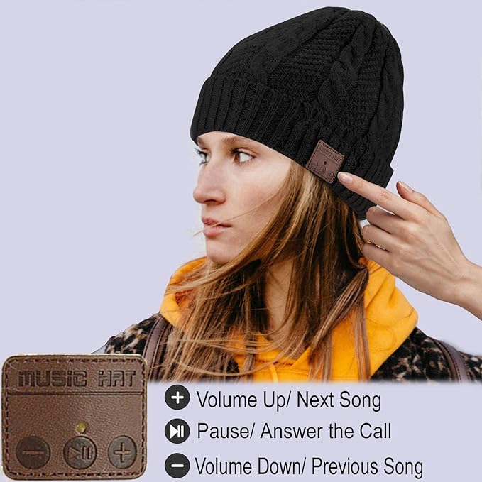Wireless Music Hat Beanie for Men Women Winter Music Cap with Mic Stereo Headphones Headset Beanie Unisex Women Boys Girls Winter Handsfree Outdoor Sports