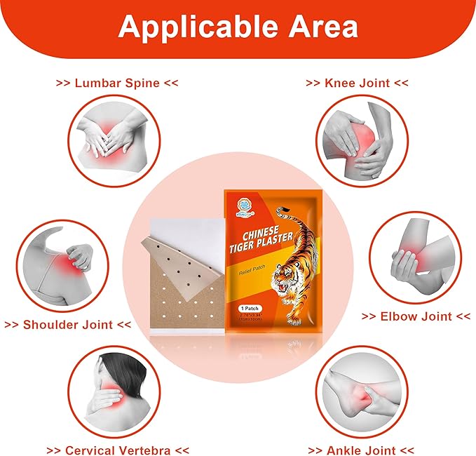 100 PCS Tiger Patches, Heat Patches, Chinese Red Tiger Hot Capsicum Patch, Relieving Back, Knee, Neck and Shoulder, Joint & Muscle