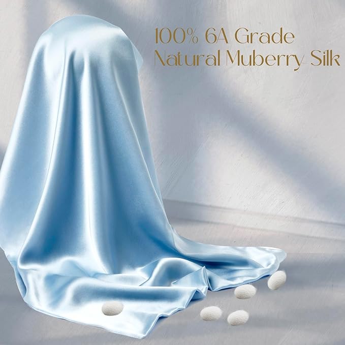 ZIMASILK 100% Pure Mulberry Silk Pillowcase for Hair and Skin Health,Soft and Smooth,Both Sides Premium Grade 6A Silk,600 Thread Count,with Hidden Zipper,1pc(Standard 20''x26'',Light Blue)