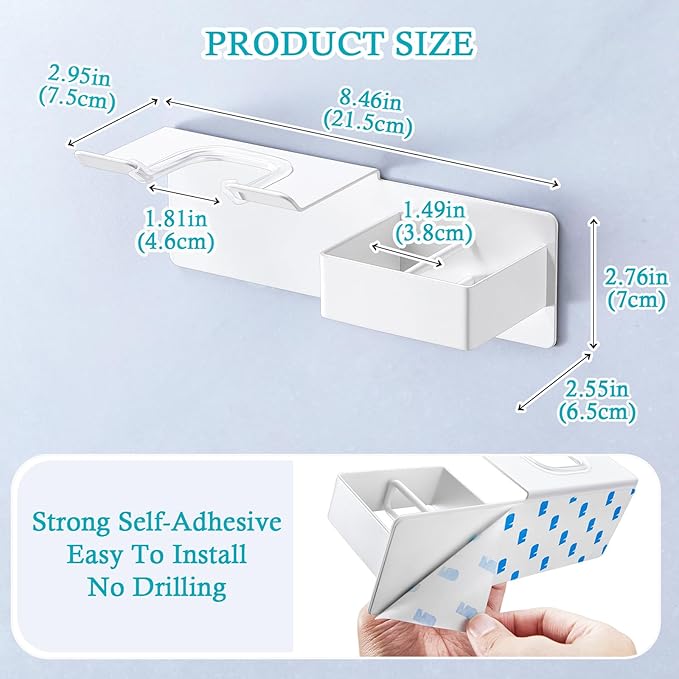 Hair Dryer Holder, Hair Straightener Holder Wall Mount, Hair Tool Organizer, Hairdryer and Straightener Holders, Adhesive Hair Tool Storage for Blow Dryer, Curling Iron, Flat Iron Stand (White)