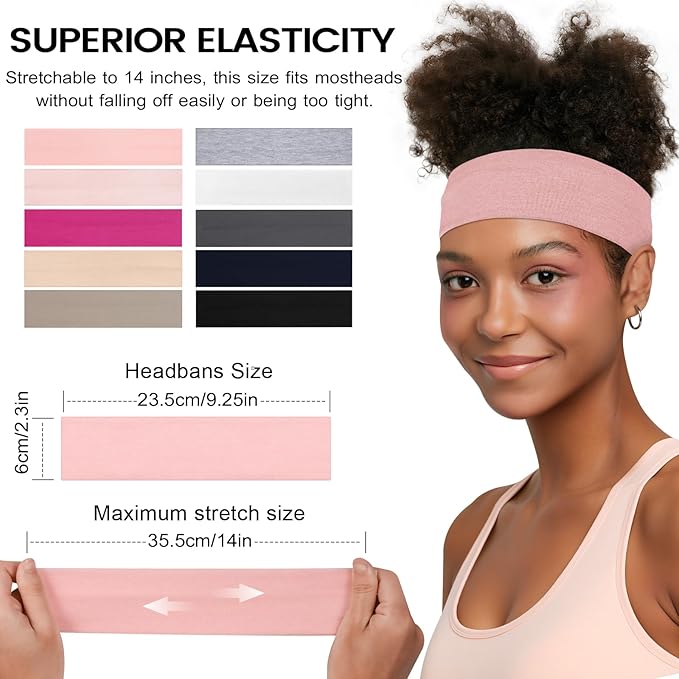 10 PCS Headbands for Women - Fashion Non Slip Cotton Headbands for Women and Men Perfect for Sports and Outdoor Activities in Summer,Including Running, Yoga, Cycling, Gym Workouts