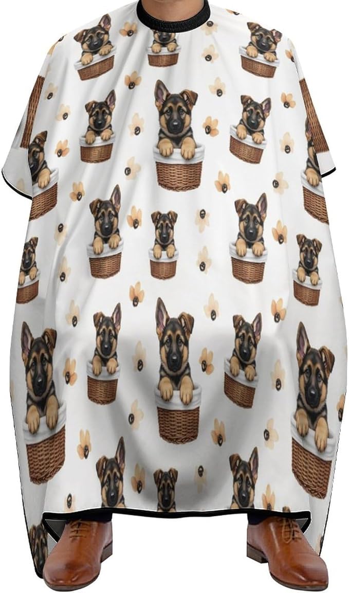 Large Long Hair Cut Cape, Hairdressing Haircut Apron Cute German Shepherd Puppy Dog Hair Cutting Cloak for Hairdressers