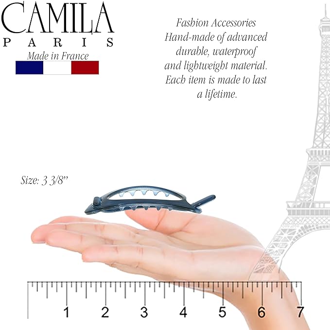Camila Paris CP3116 French Hair Barrette Clip, Flexible Ponytail Holder No Metal Parts, Strong Hold Grip Hair Clips for Women, No Slip and Durable Styling Girls Hair Accessories, Made in France