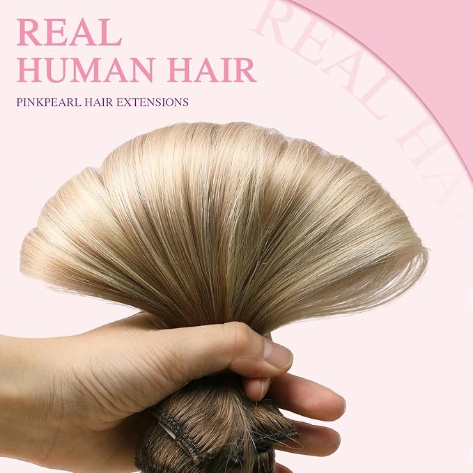 PINKPEARL Clip in Hair Extensions Real Human Hair, 18 Inch 120g 7pcs Human Hair Extensions Clip In, #8/60/18 Balayage Ash Brown to Platinum Blonde and Ash Blonde(#8/60/18-18)