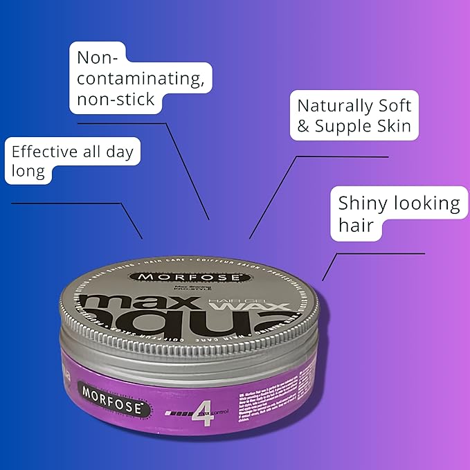 Morfose Max Aqua Hair Gel Wax with Shiny and Strong Flexible 4 Hold, Manage Flyaways, Braids, and Curls, Professional Hair Styling for Women and Men, Papaya Scent, 5.92 Fl. Oz, (max aqua)