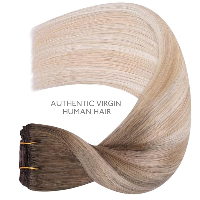 WENNALIFE Clip in Hair Extensions Real Human Hair, 12 Inch 80g 7pcs Remy Hair, Balayage Sandy Brown to Platinum Blonde Straight Natural Extensiones De Cabello Humano Con Clip Ins