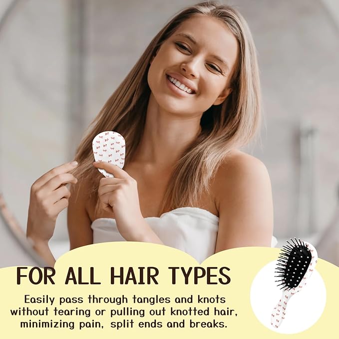 Mini Hair Brush,Cute Detangling Travel Hair Brush,Soft Bristles for Effortless Tangle Removal,Detangler Hairbrush for Women Men Boys Girls Kids Wet Dry All Hair Types (Pink Small Bow, Mini)