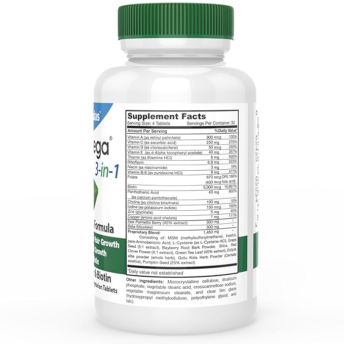 DrFormulas HairOmega 3-in-1 Hair Growth Vitamins with DHT Blocker, Biotin for Women & Men | Hair Skin and Nails Supplement for Hair Loss, 120 Pills