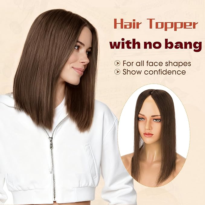Rich Choices Human Hair Toppers for Women-100% Real Remy Hair Topper No Bang-Upgraded 150% Density 9 * 12CM Lace Base-Clip in Hairs Topper for Thinning Hairs-14Inch #2R Chocolate Brown