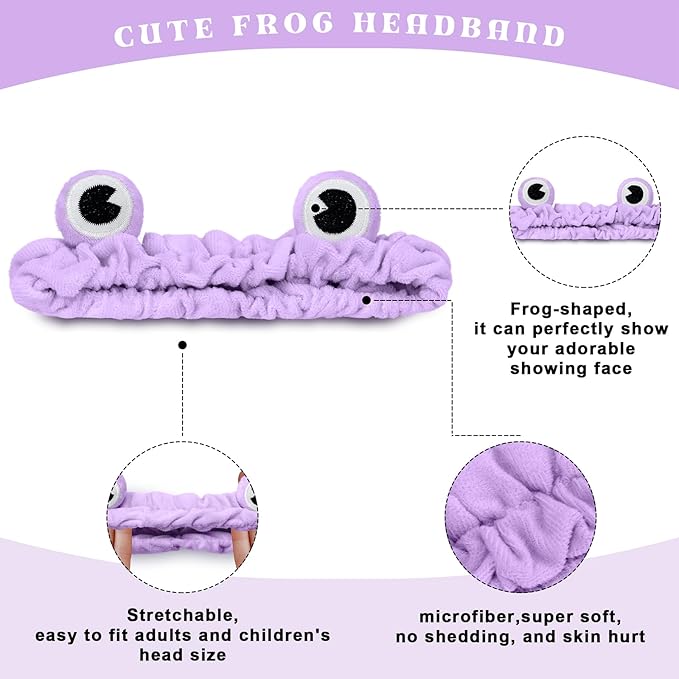Jowmoy Purple Frog Eye Elastic Headband - Versatile for Spa, Skincare, Makeup, Face Wash, Fun Gift for Women (1 Pack)
