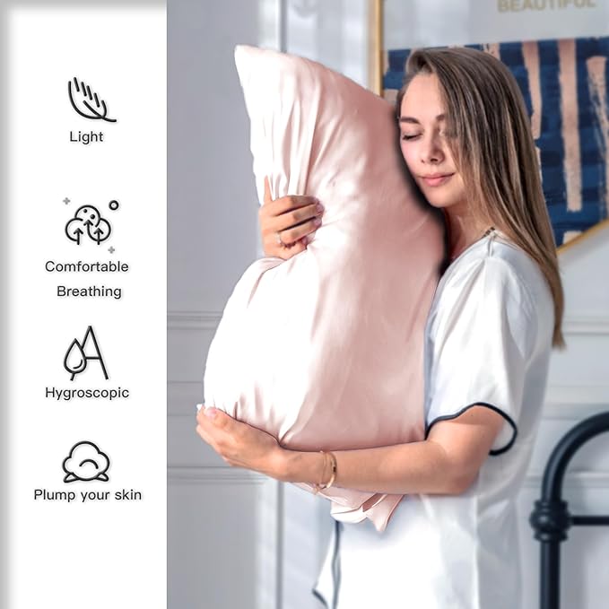 Silk Pillow Cases 2 Pack Soft Breathable and Sliky King Size Pillow Cases Set of 2,Natural Mulberry Satin Silk Pillowcase with Hidden Zipper for Hair and Skin (Coral,20"X 36",2pcs)