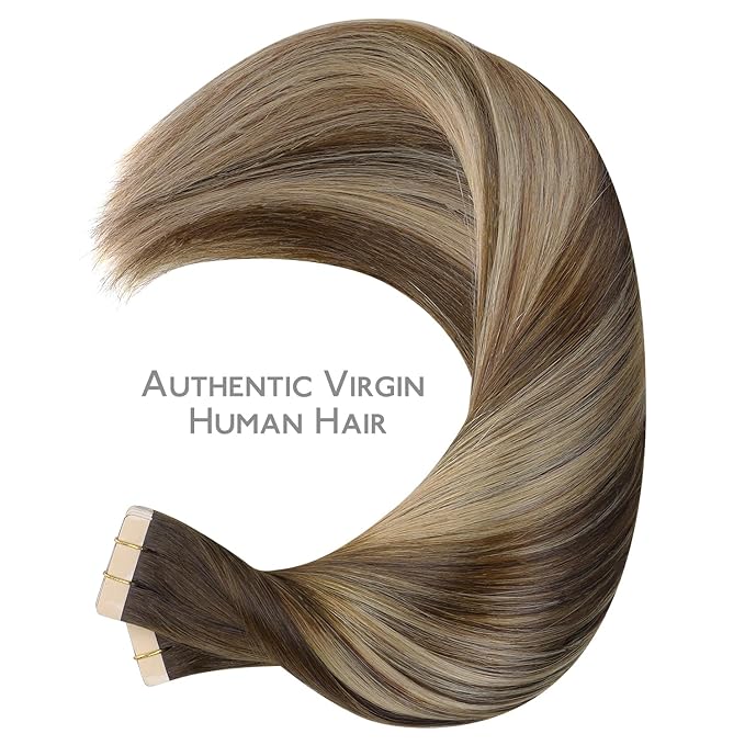 WENNALIFE Tape in Hair Extensions, 40pcs 100g 16 Inch Balayage Chocolate Brown to Honey Blonde, Human Straight Reusable Real Hair