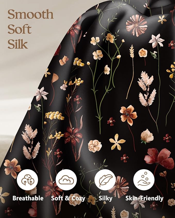 2 Pack Mulberry Silk Pillowcase for Hair and Skin - King Size 20 x 36 Inches with Hidden Zipper BK Grow Flower 19 Momme Soft Sleeping Silk Pillow Case for Women, Moms