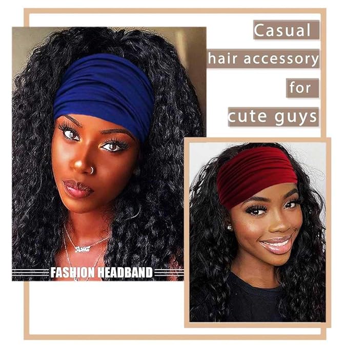 Wide Headbands Stretch Turban Knotted Hairbands Elastic Yoga Workout Sweatband Running Sport Head Scarf Large African Head Wraps for Women 4 Pcs (Set B)
