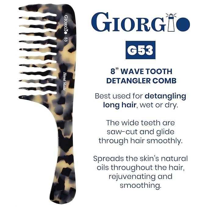 Giorgio G53 Wide Tooth Comb for Curly Hair Detangler, Wide Tooth Combs for Women with Thick Hair, Large Tooth Comb For Wet Hair and Dry, Handmade Rake Comb Detangler Saw-Cut and Hand Polished