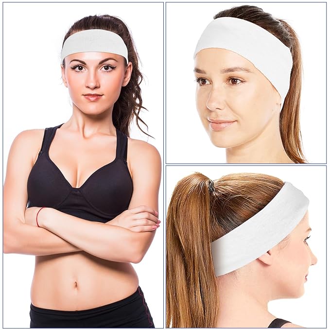 3Pcs Non Slip Headbands Soft Elastic White Head Band for Women Men Stretchy Sweat Wide Headband for Yoga Workout Sports Trendy Hair Accessories