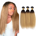 Ombre Human Hair Bundles 1B27 Kinky Straight Bundle Niegmeag Brazilian Virgin Remy Hair 3 Bundles 12 14 16 Inch 2 Tone Black and Honey Blonde Yaki Bundle 150g