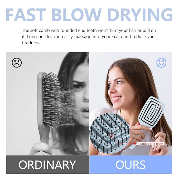 Detangling Brush, Dry and Wet Vented Detangler Hair Brush for Women and Men, Professional Paddle Curved Styling Hairbrush for Straight/Curly/Thick/Long/Wavy/Damaged Hair, Blue