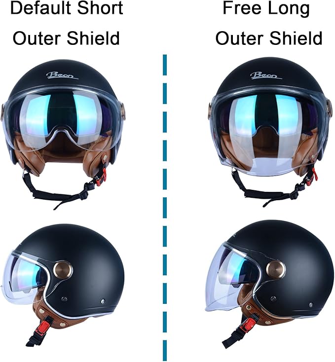 Open Face Motorcycle Helmet for Adults, DOT Approved,3/4 Retro Vespa Helmet, Dual Visors Men's and Women's Motorbike Casco for Moped Cruiser Bobber and Chopper