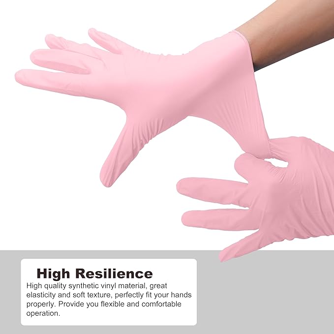 Disposable Gloves Small, Nitrile and Vinyl Blend Material Gloves, Latex Free 4 Mil 200 Pc Food Grade Glove for Cleaning, Food Prep, Hair Dye, Tattoo, Pink