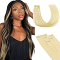 Lashey Clip in Hair Extensions Real Human Hair 4pcs 58g 24 Inch Straight Seamless Clip in Hair Extensions Human Hair Highlights #613 Blonde