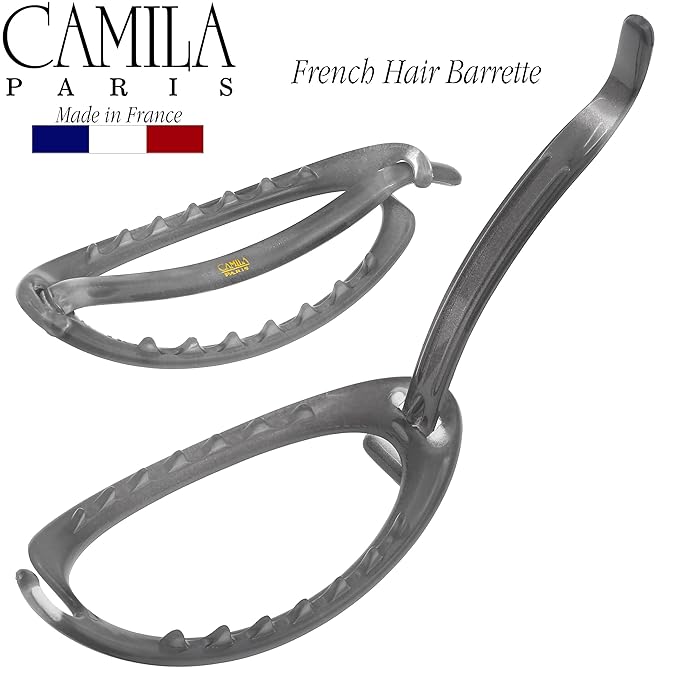 Camila Paris CP3115 French Hair Barrette Clip, Flexible Ponytail Holder No Metal Parts, Strong Hold Grip Hair Clips for Women, No Slip and Durable Styling Girls Hair Accessories, Made in France
