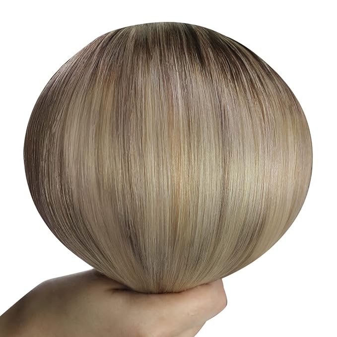 YoungSee 100G Sew in Hair Extensions Real Human Hair Ombre Blonde Weft Hair Extensions Brown Roots to Golden Blonde Mix Platinum Blond Weft Extensions for Short Hair 14Inch