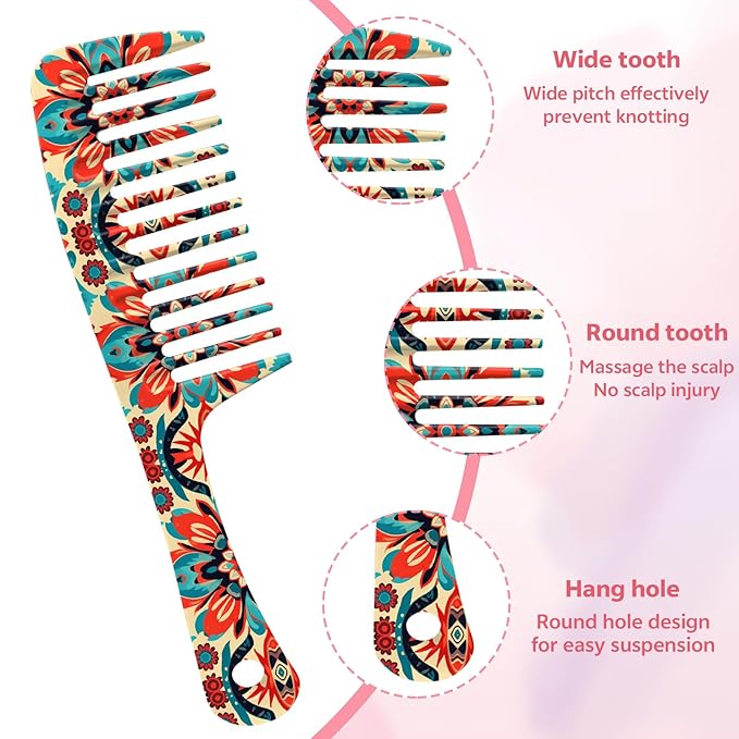Wide Tooth Comb,Effortless Tangle Removal for Curly, Wet, Long Hair Wet,Cute Aesthetic Design for Women Men and Girls (Orange-15)