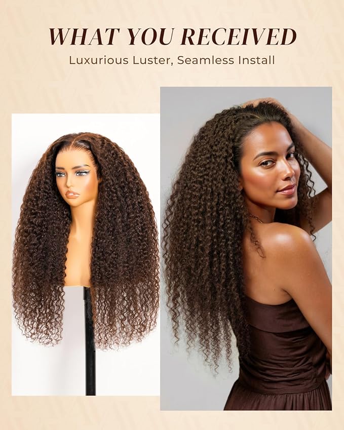 Arabella Chocolate Brown Lace Front Wigs Human Hair 13x6 Deep Wave Lace Front Wigs Human Hair Colored Deep Curly HD Lace Frontal Wigs for Women Pre Plucked with Natural Hairline 22 Inch