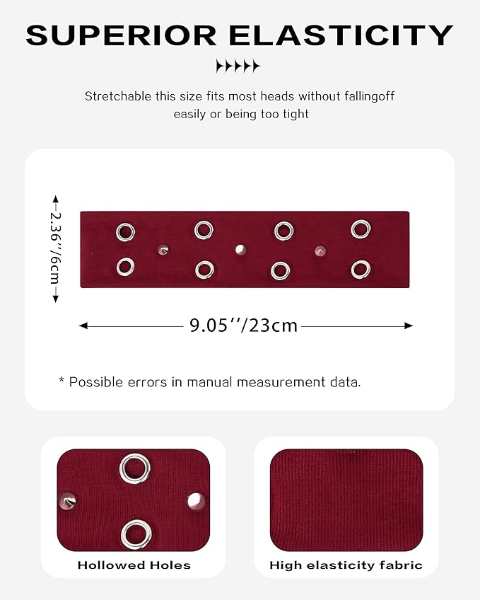 Grommet Headband for Women, Red Triangle Studs 23cm Hollow Out Elastic Hair Band, Eyelets Punk Grunge Stylish Hairband