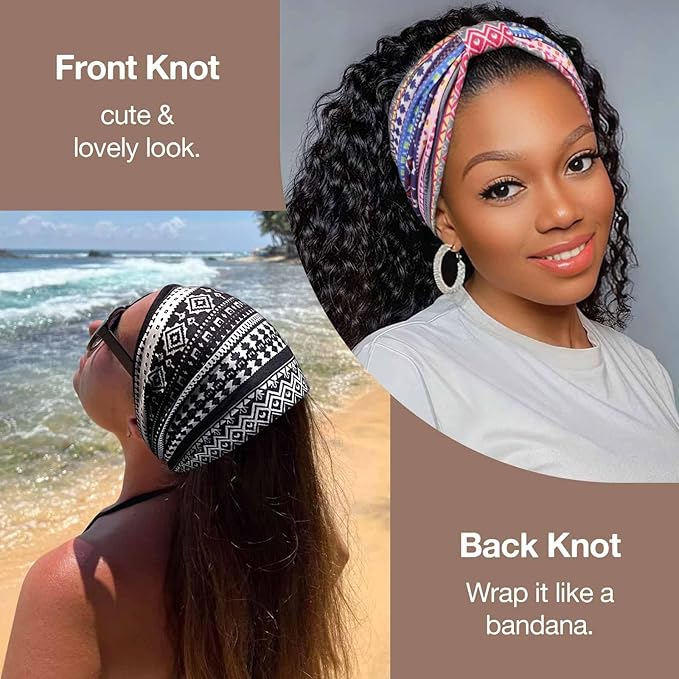 Wide Headbands for Women Knotted No Slip Head Bands Soft Turban Headband Hair Accessories Boho African Solid Color Head Wraps for Women Yoga Workout Pack of 6 (Retro)