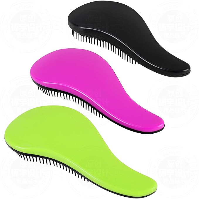 79STYLE 3pcs Detangler Brush Tangle Free Hair Brushes For Kids Knot Free No Pain Detangling Kids Hair Brush Combs For Women Curly Fine Hair (Size 7.4 Inch -Green)